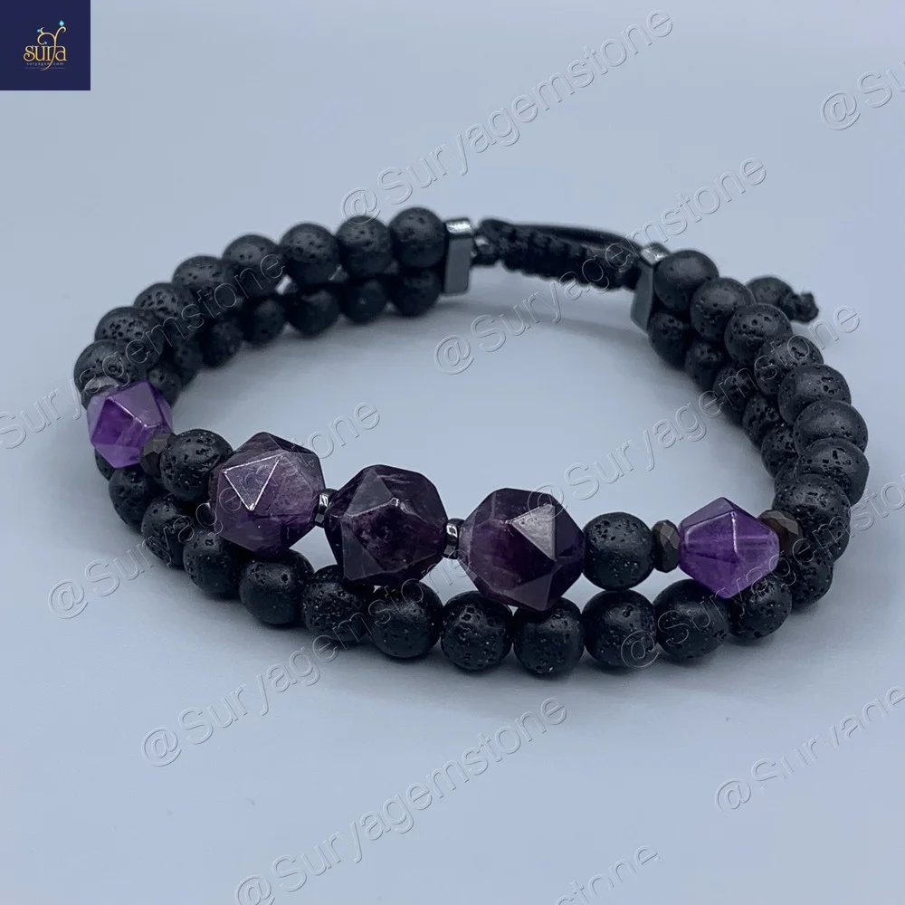 دستبند مردانه ،معدنی و اصل، سنگ آمیتیست، لاوا و حدید ، Eclipse of Amethyst — تصویر ۴