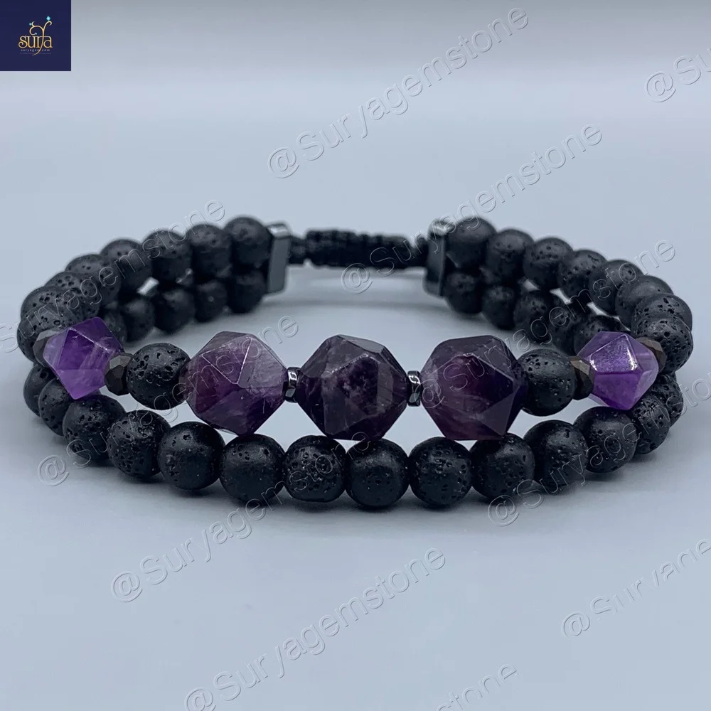 دستبند مردانه ،معدنی و اصل، سنگ آمیتیست، لاوا و حدید ، Eclipse of Amethyst — تصویر ۲