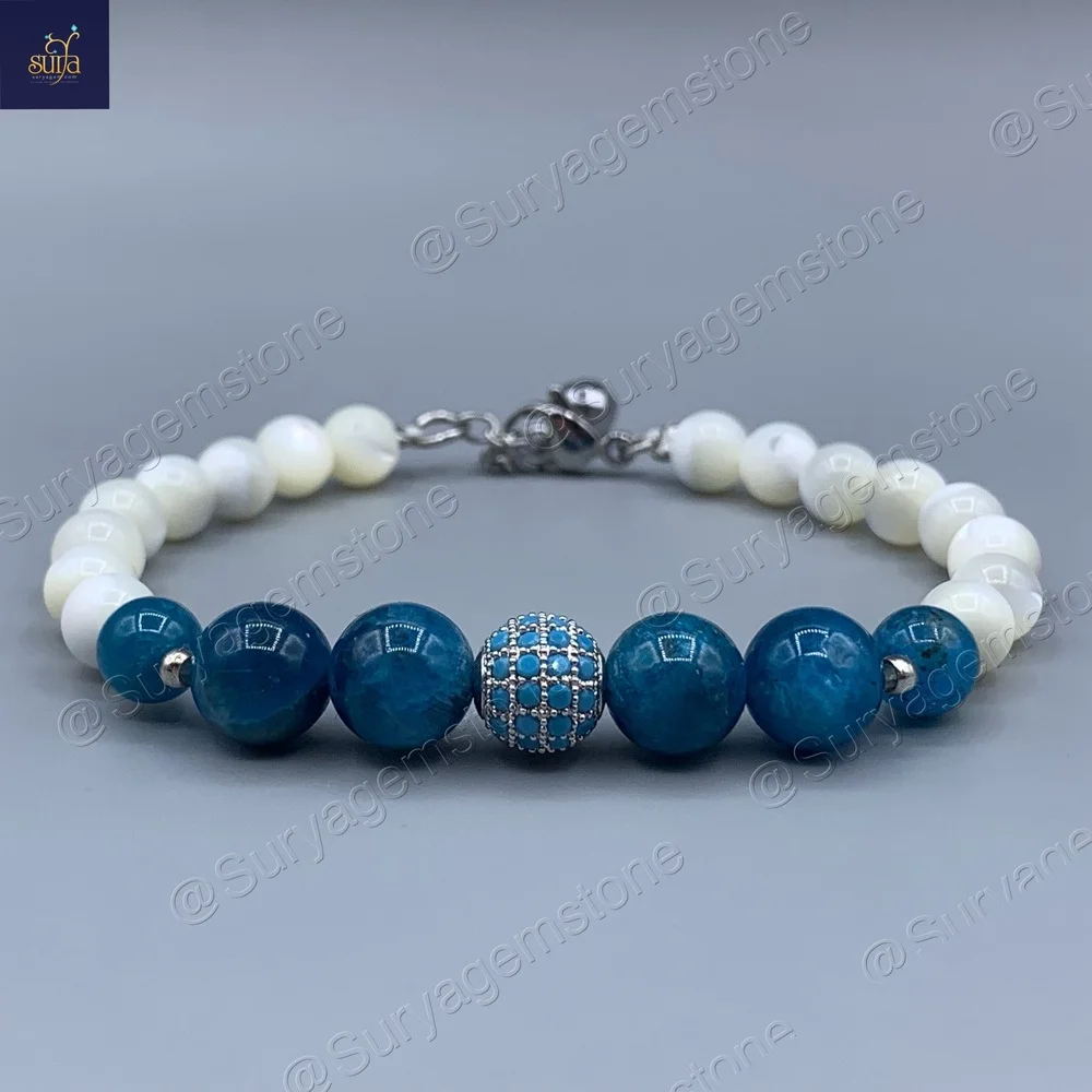 دستبند سنگی زنانه ، سنگ آپاتیت معدنی و صدف طبیعی Chandra Calm — تصویر ۲