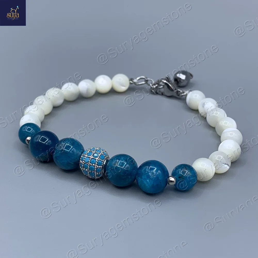 دستبند سنگی زنانه ، سنگ آپاتیت معدنی و صدف طبیعی Chandra Calm — تصویر ۴