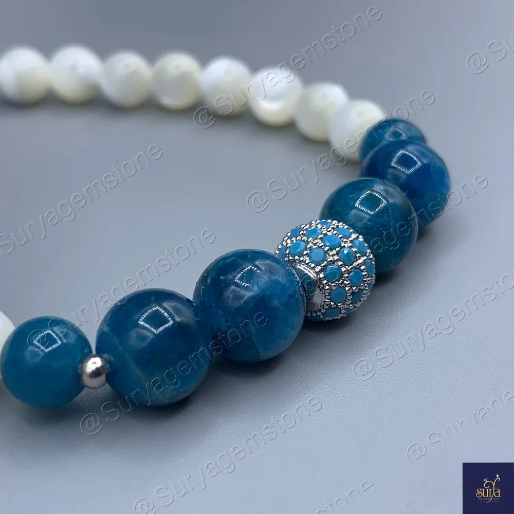 دستبند سنگی زنانه ، سنگ آپاتیت معدنی و صدف طبیعی Chandra Calm — تصویر ۳