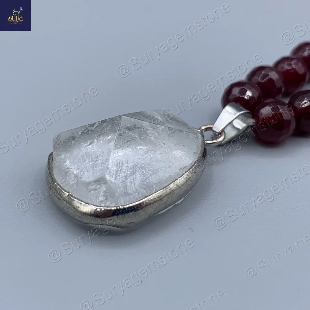 گردنبند سنگی اصل ، سنگ معدنی کوارتز و عقیق سرخ ، زنانه Chandra Red Ice+ — تصویر ۳