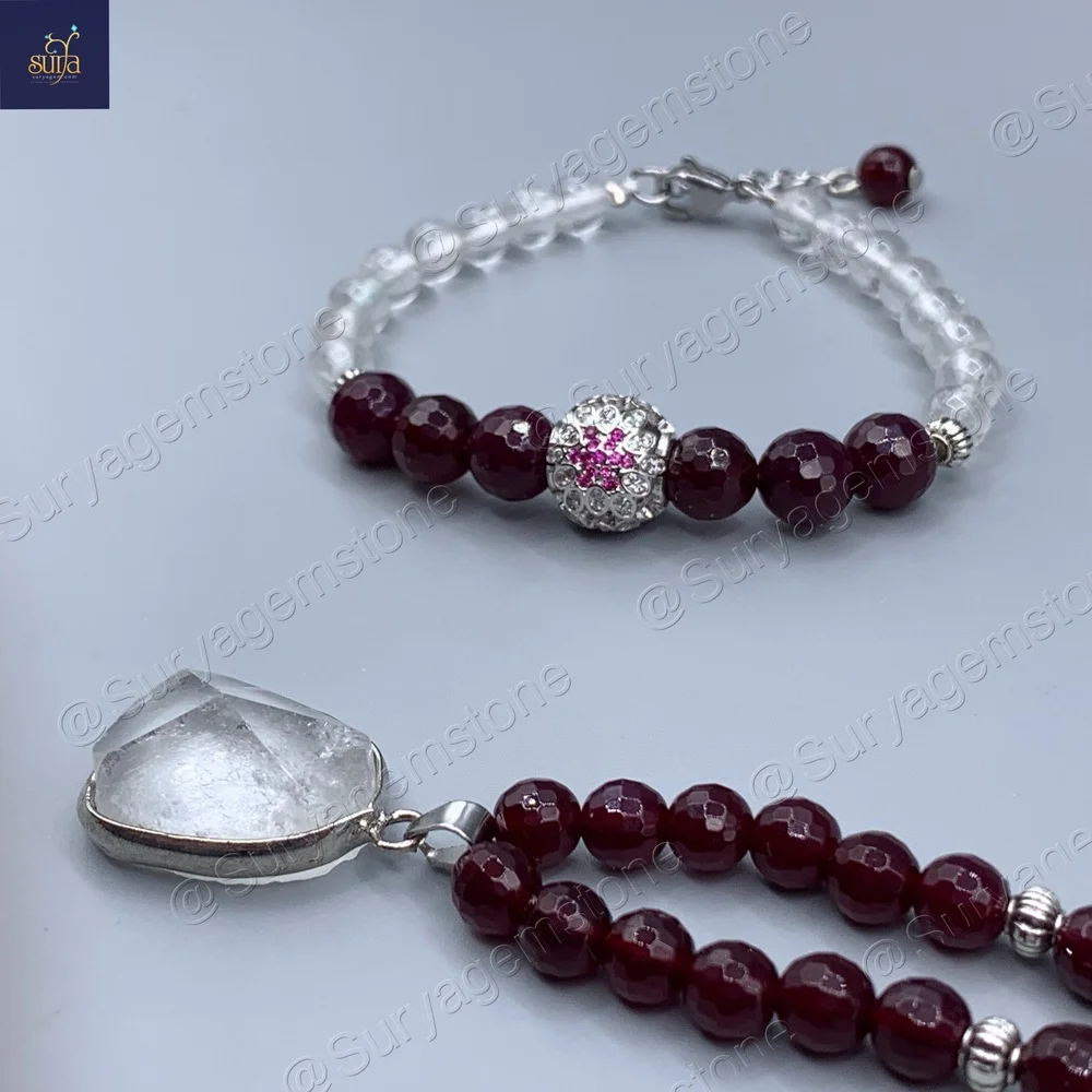 گردنبند سنگی اصل ، سنگ معدنی کوارتز و عقیق سرخ ، زنانه Chandra Red Ice+ — تصویر ۴