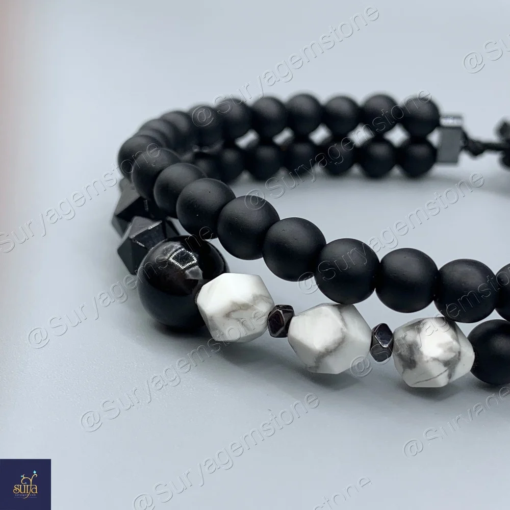دستبند مردانه سنگی دو ردیفه ، سنگ اونیکس ، عقیق و هولیت اصل و معدنی Ketu Chest — تصویر ۳