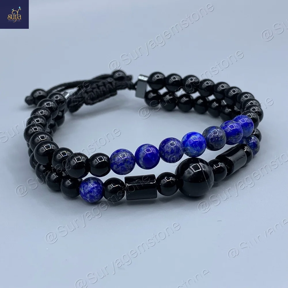 دستبند مردانه سنگ لاجورد اصل ، عقیق و اونیکس دو ردیفه Ketu Stylish — تصویر ۵