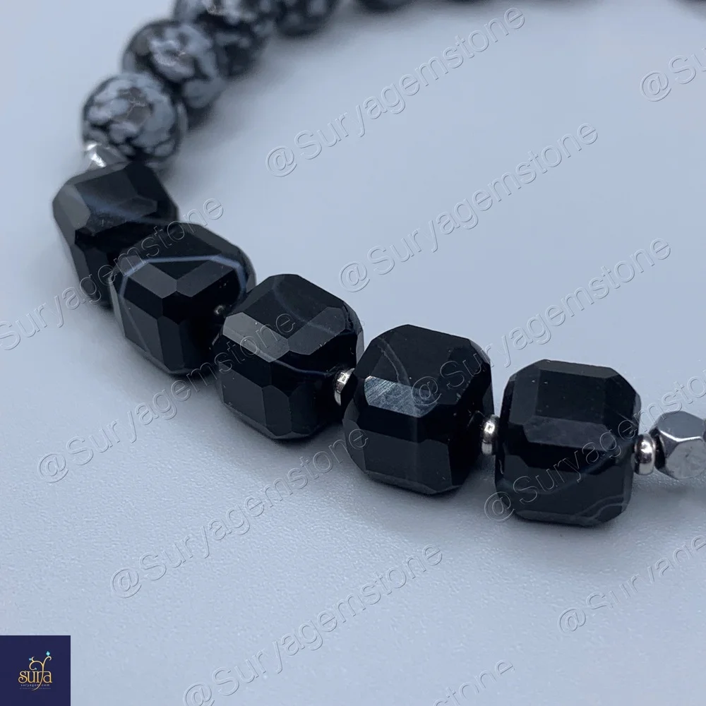 دستبند سنگی آبسیدین لکه برفی اصل و سنگ عقیق معدنی ، مردانه Ketu Pinto — تصویر ۴