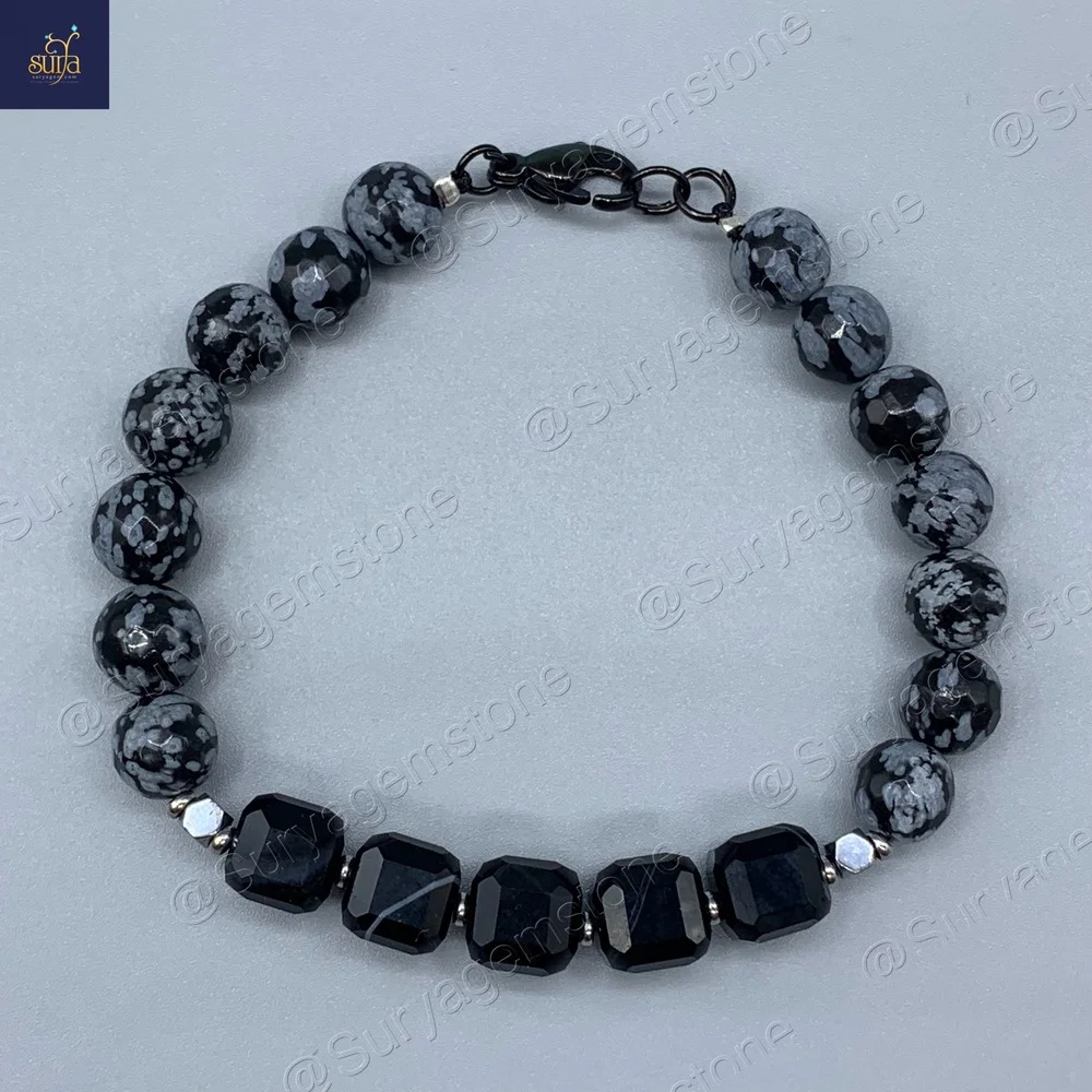 دستبند سنگی آبسیدین لکه برفی اصل و سنگ عقیق معدنی ، مردانه Ketu Pinto — تصویر ۳