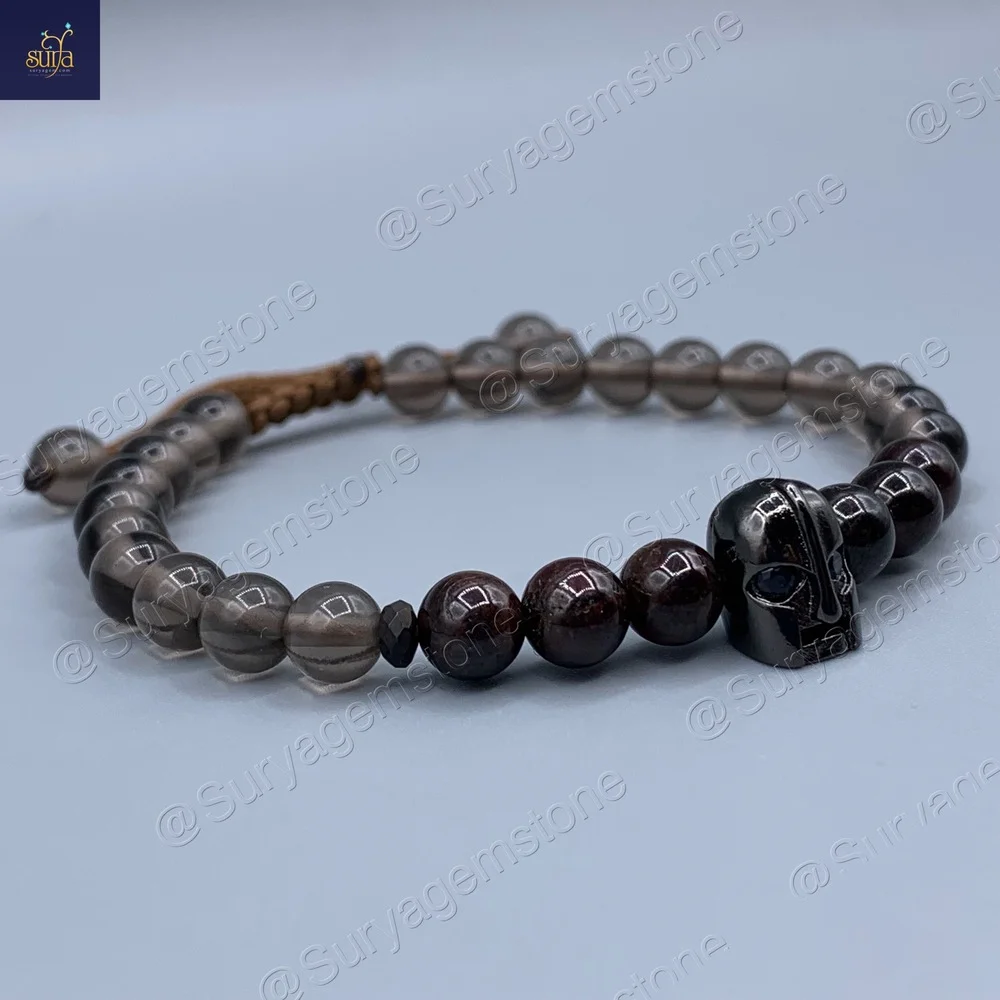 دستبند مردانه سنگی ، سنگ گارنت و کوارتز دودی اصل و معدنی Ketu Iron — تصویر ۴