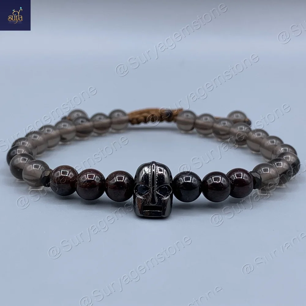 دستبند مردانه سنگی ، سنگ گارنت و کوارتز دودی اصل و معدنی Ketu Iron — تصویر ۲