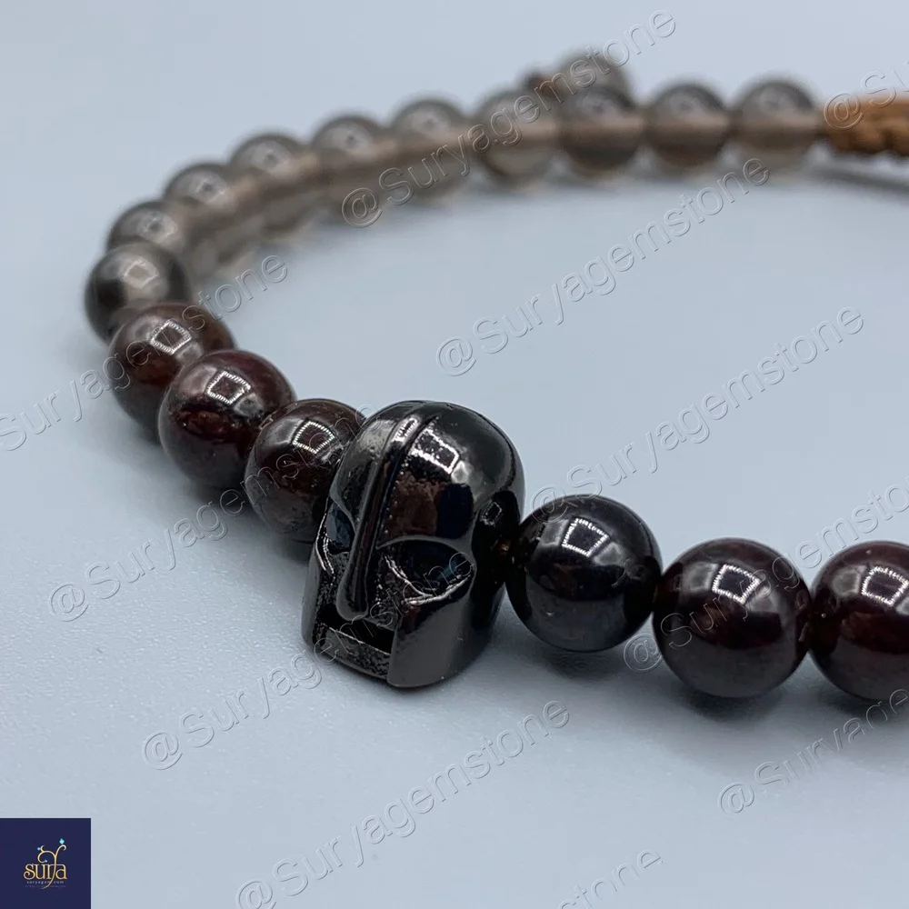 دستبند مردانه سنگی ، سنگ گارنت و کوارتز دودی اصل و معدنی Ketu Iron — تصویر ۳