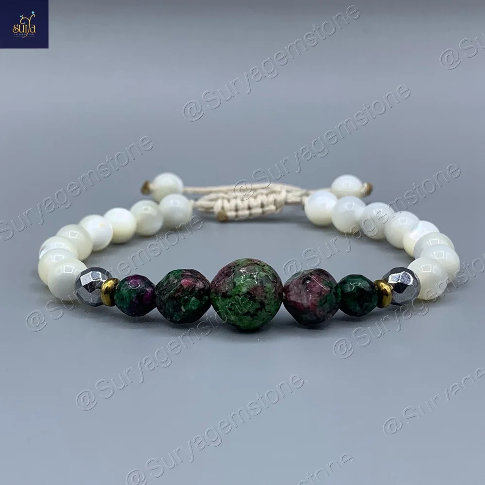 دستبند سنگی زنانه ، سنگ زئوسیت اصل و صدف طبیعی Chandra Zeo — تصویر ۲
