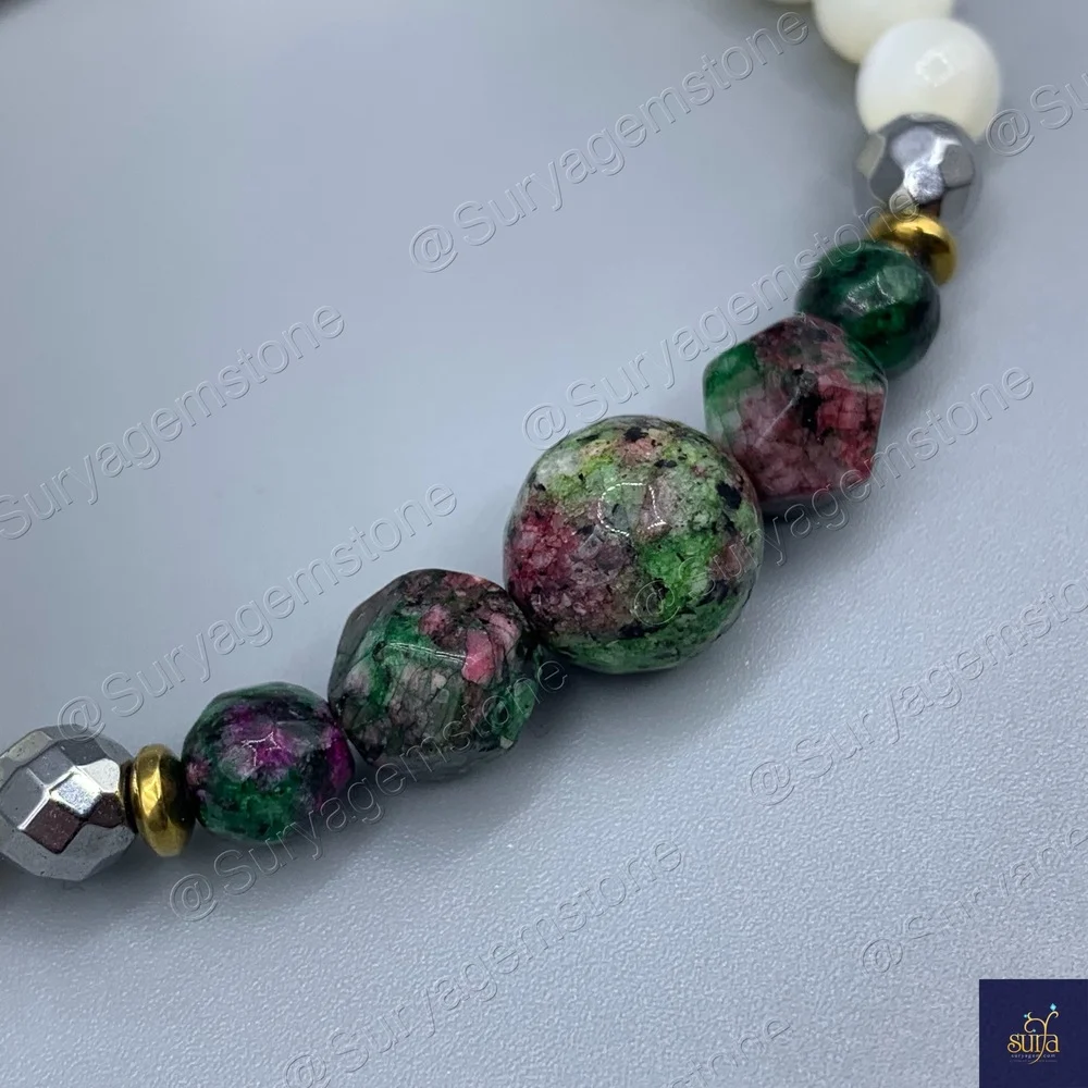دستبند سنگی زنانه ، سنگ زئوسیت اصل و صدف طبیعی Chandra Zeo — تصویر ۳