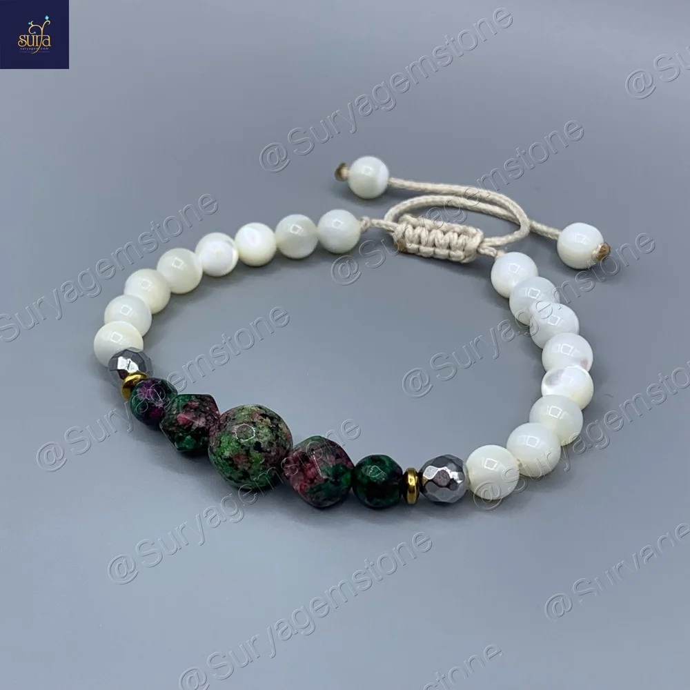 دستبند سنگی زنانه ، سنگ زئوسیت اصل و صدف طبیعی Chandra Zeo — تصویر ۴