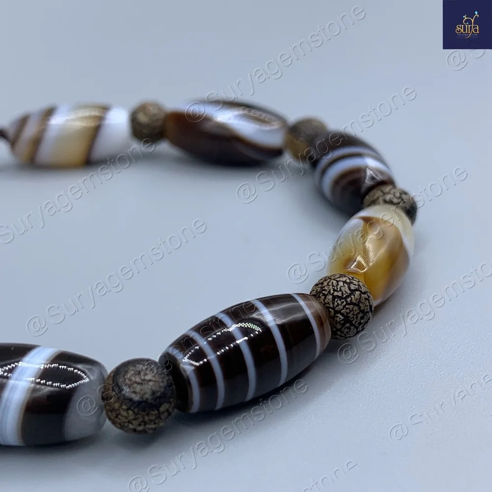 دستبند سنگی مردانه ، سنگ عقیق سلیمانی اصل و بارک استون Shani Grain — تصویر ۳
