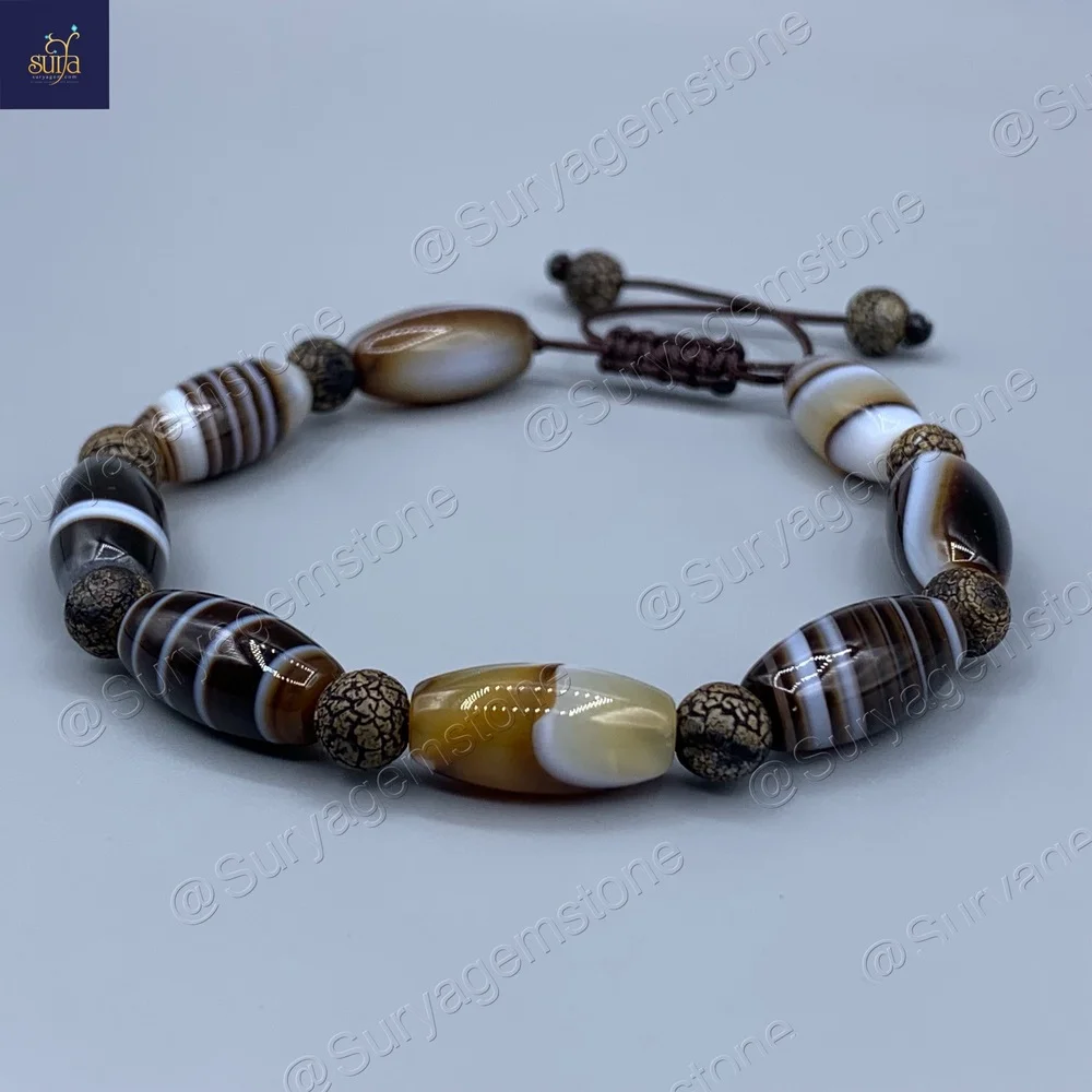 دستبند سنگی مردانه ، سنگ عقیق سلیمانی اصل و بارک استون Shani Grain — تصویر ۵