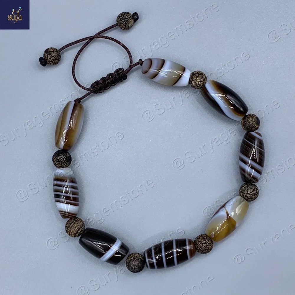 دستبند سنگی مردانه ، سنگ عقیق سلیمانی اصل و بارک استون Shani Grain — تصویر ۴