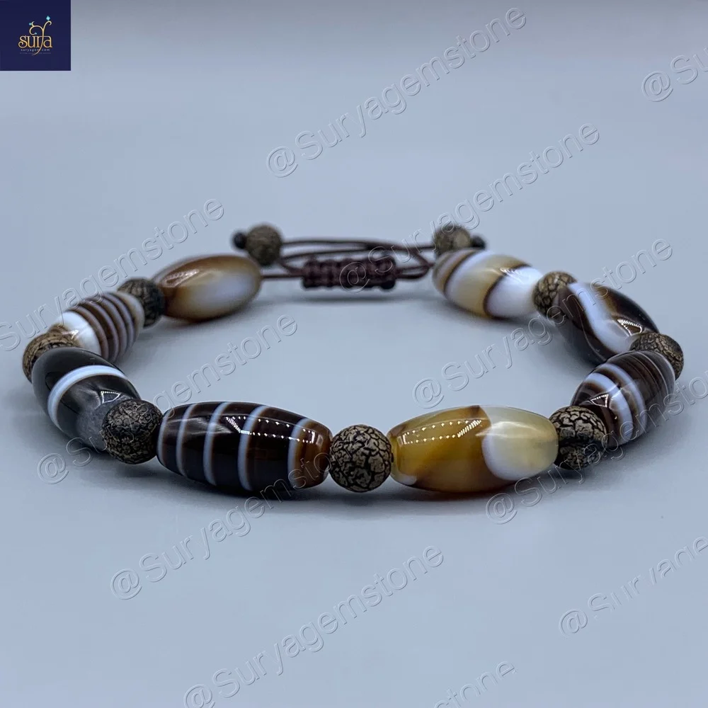 دستبند سنگی مردانه ، سنگ عقیق سلیمانی اصل و بارک استون Shani Grain