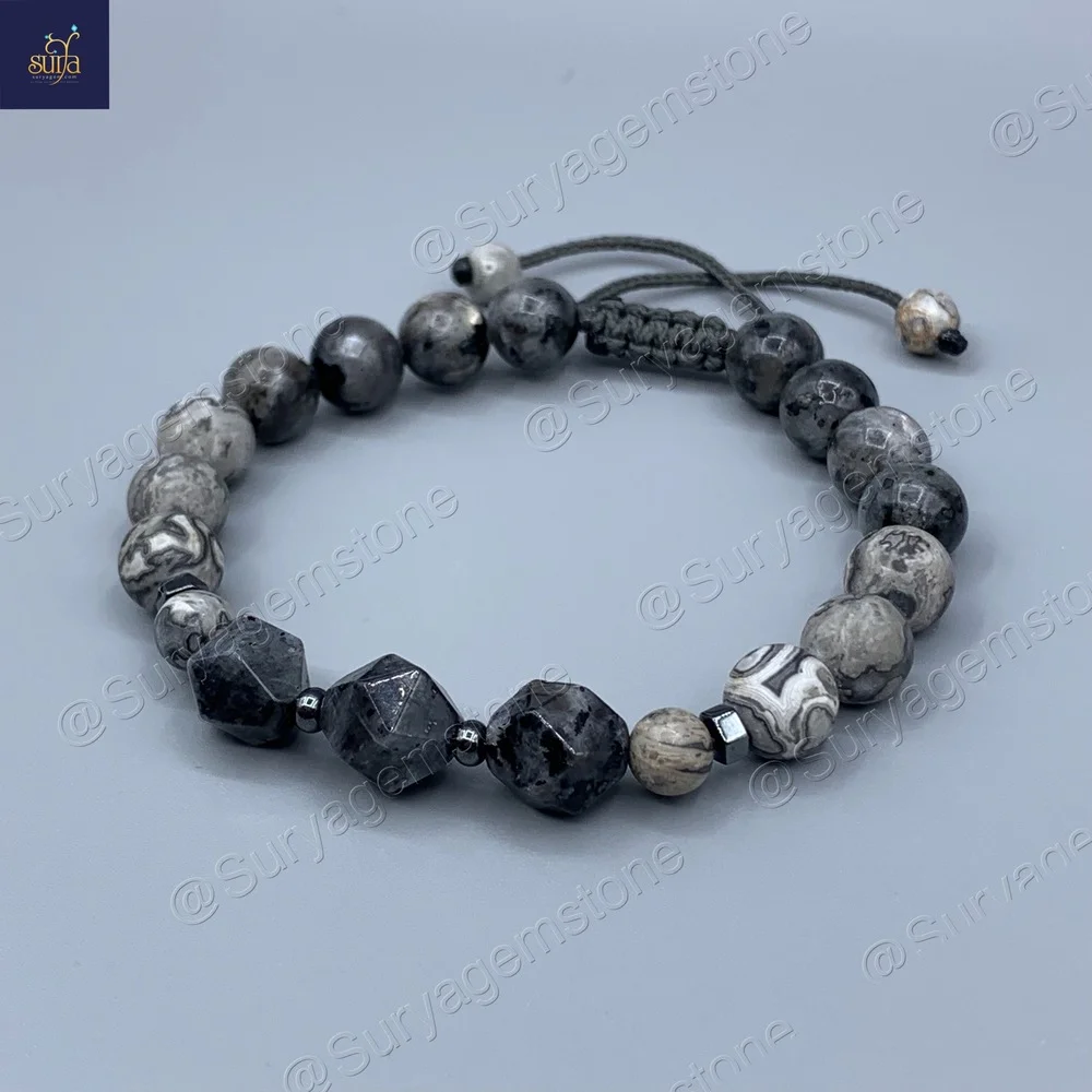دستبند سنگی مردانه، سنگ لارویکیت اصل و معدنی و جاسپر کاپوچینو Ketu Star — تصویر ۳