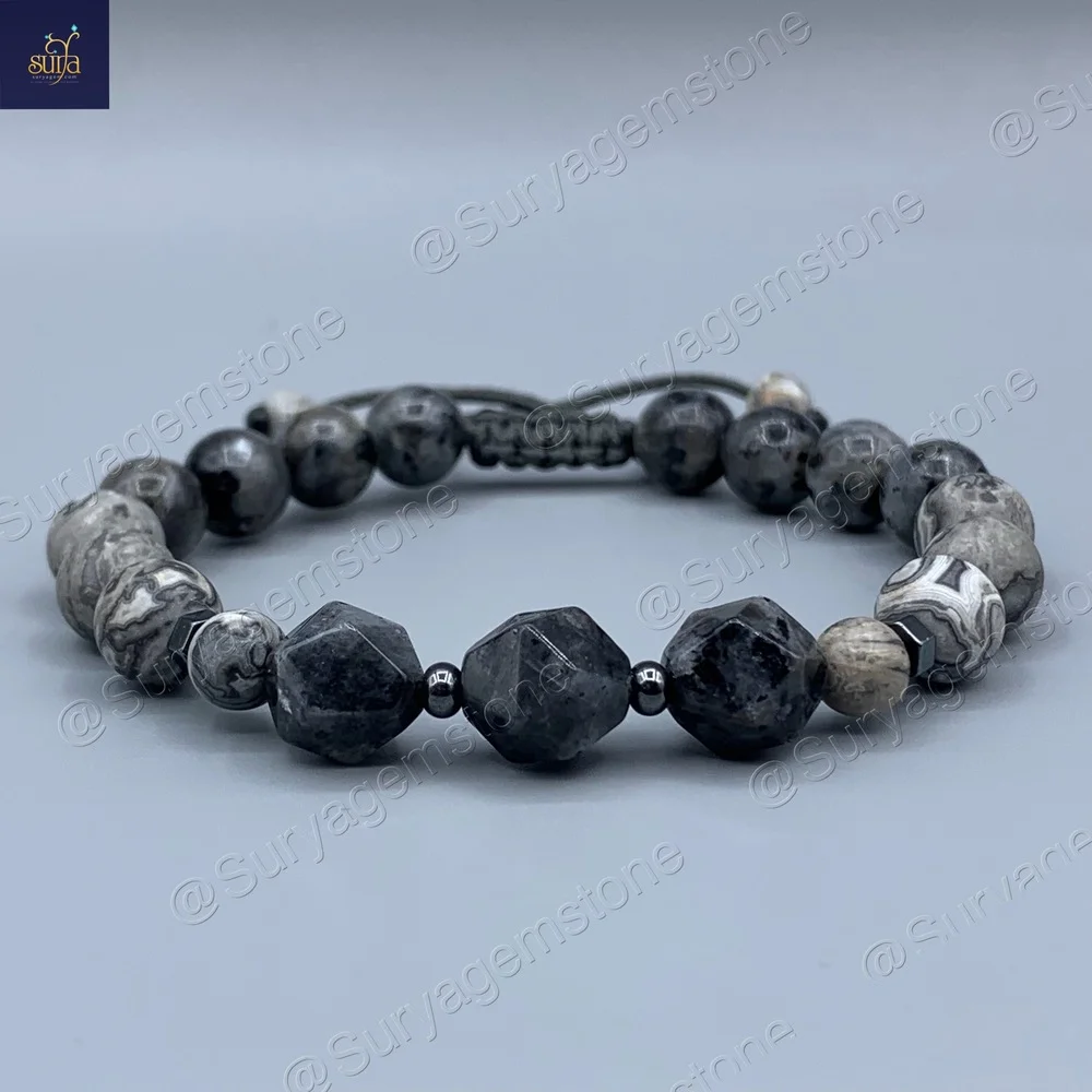 دستبند سنگی مردانه، سنگ لارویکیت اصل و معدنی و جاسپر کاپوچینو Ketu Star