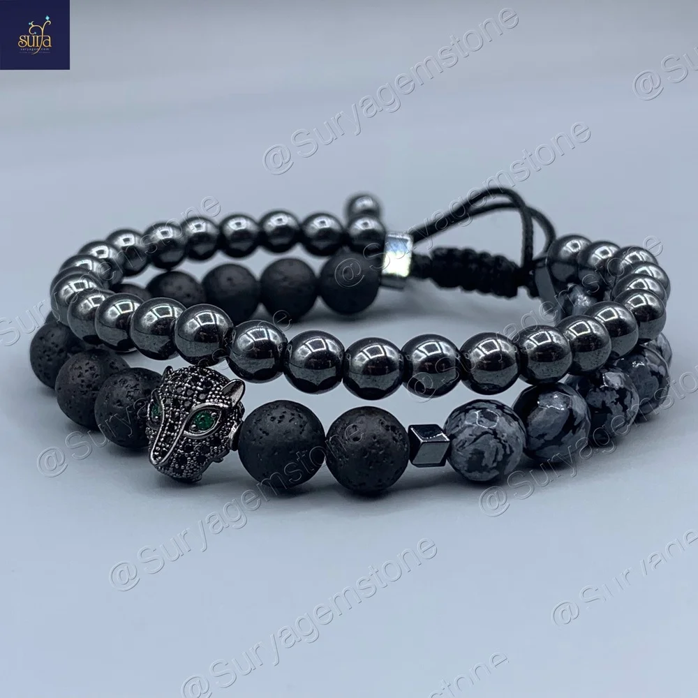 دستبند سنگی مردانه ، سنگ آبسیدین اصل و معدنی ، لاوا ، حدید Ketu Hema — تصویر ۴