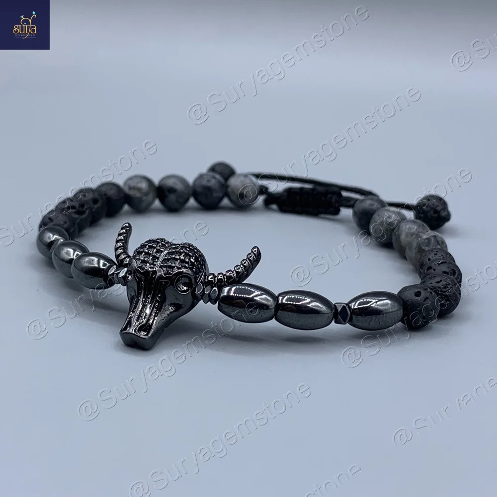 دستبند مردانه سنگی ، سنگ لارویکیت ، حدید و لاوا Ketu buffalo — تصویر ۴