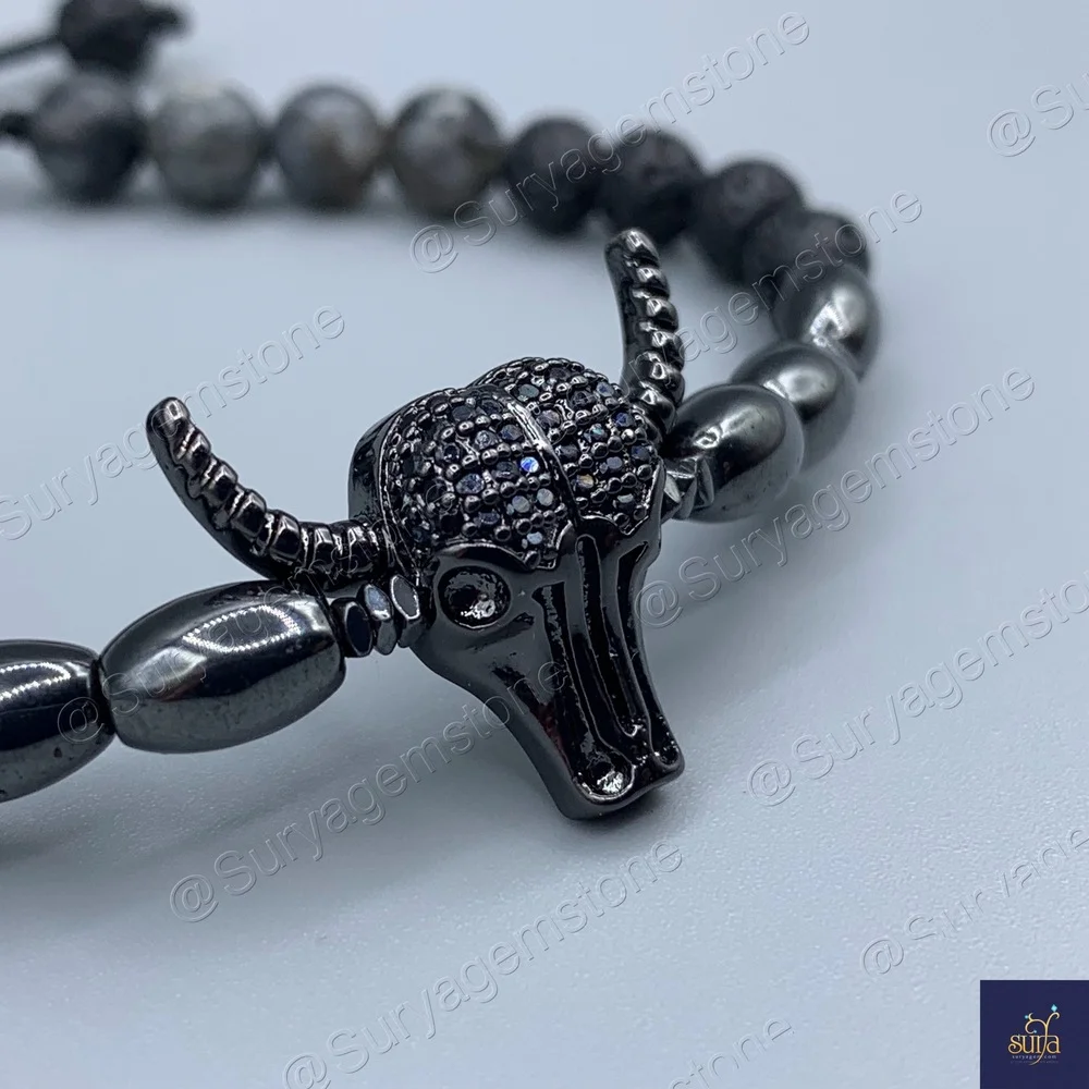 دستبند مردانه سنگی ، سنگ لارویکیت ، حدید و لاوا Ketu buffalo — تصویر ۳