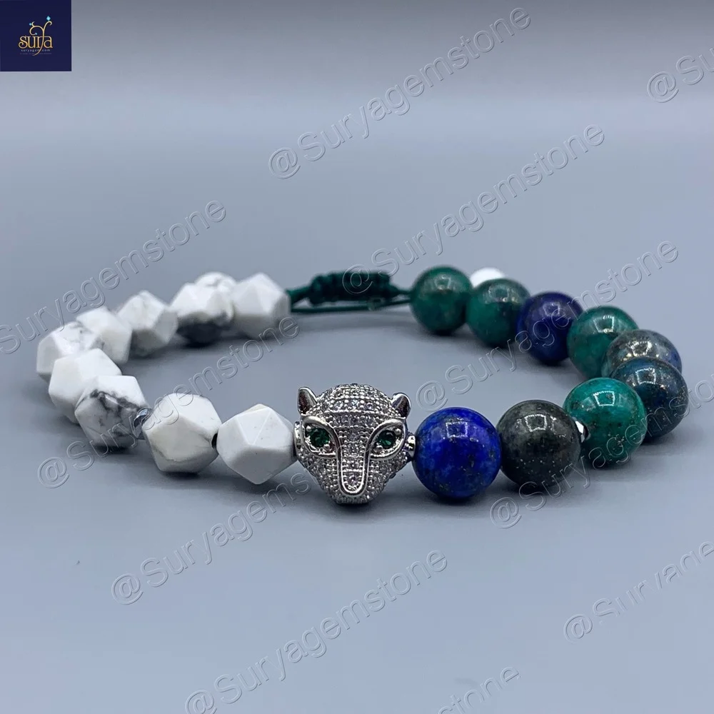 دستبند زنانه سنگ هولیت اصل و کریزوکولا طبیعی Buda Green Ice