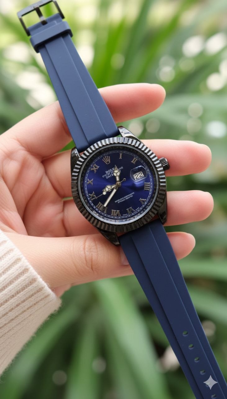 ساعت مچی مردانه بند رابر رولکس ROLEX ضدآب و صفحه شب نما — تصویر ۳