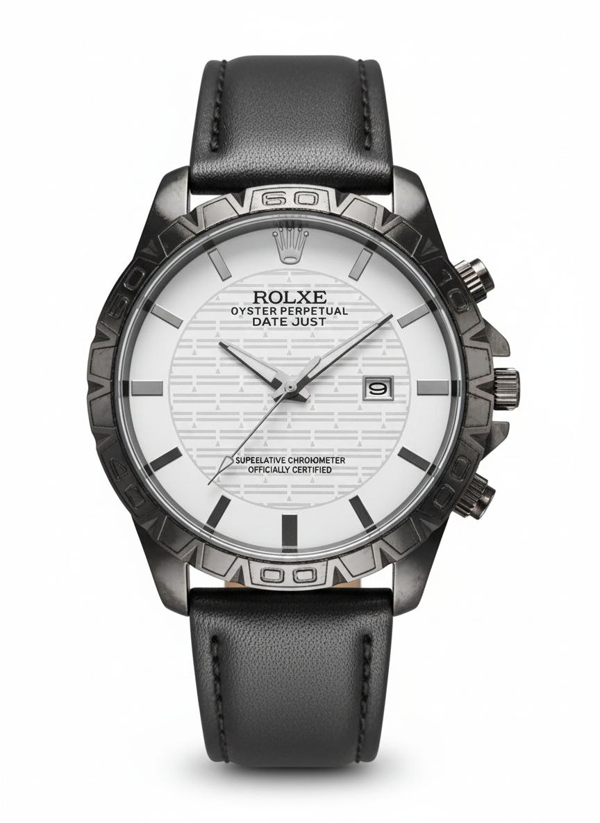 ساعت مچی مردانه بند چرمی رولکس ROLEX صفحه برجسته — تصویر ۲
