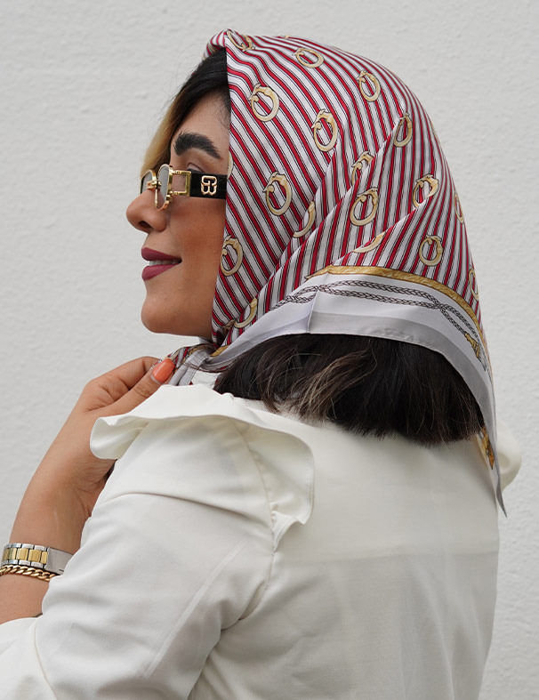 مینی اسکارف طرح راه راه ساتن ابریشم مولان — تصویر ۴