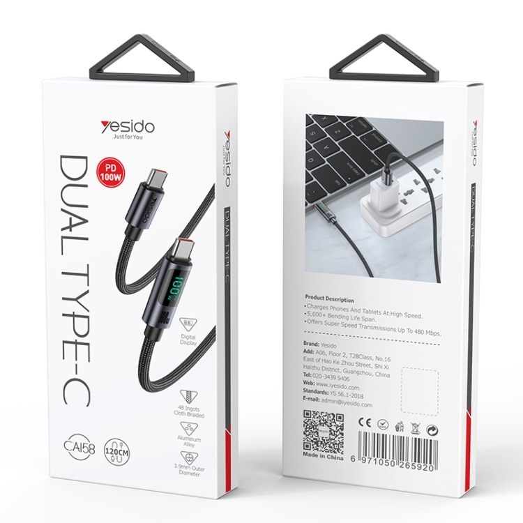 کابل شارژ فست type-c to type-c (PD 100w) یسیدو مدل CA158 — تصویر ۲