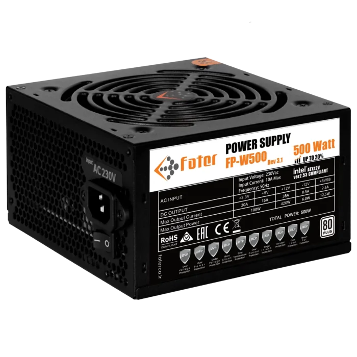 پاور کامپیوتر 500 وات فاطر مدل FATER FP-W500 80Plus — تصویر ۲