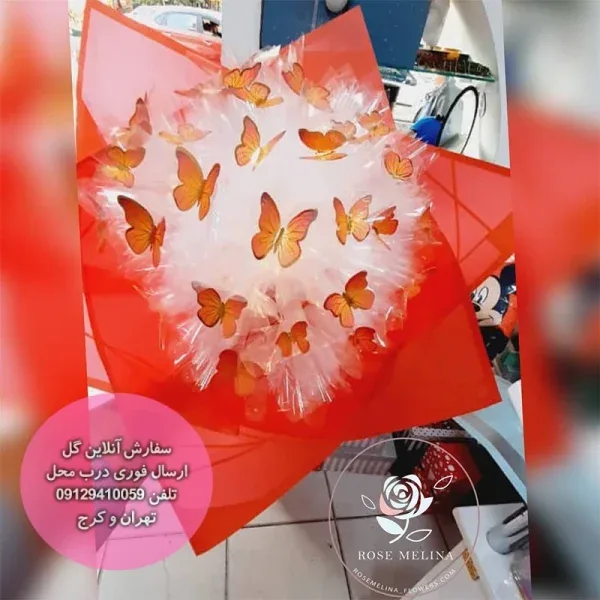 دسته گل پروانه 35عددی نارنجی — تصویر ۲