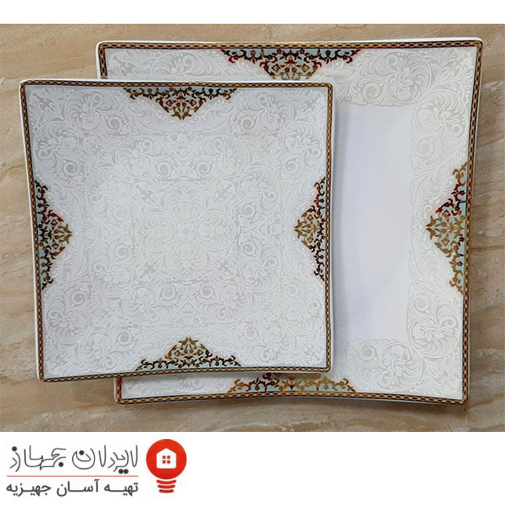 سرویس غذاخوری 30 پارچه ( 6 نفره ) 4گوش چینی تقدیس قالب شارلوت گل آرایی رزالین فیروزه