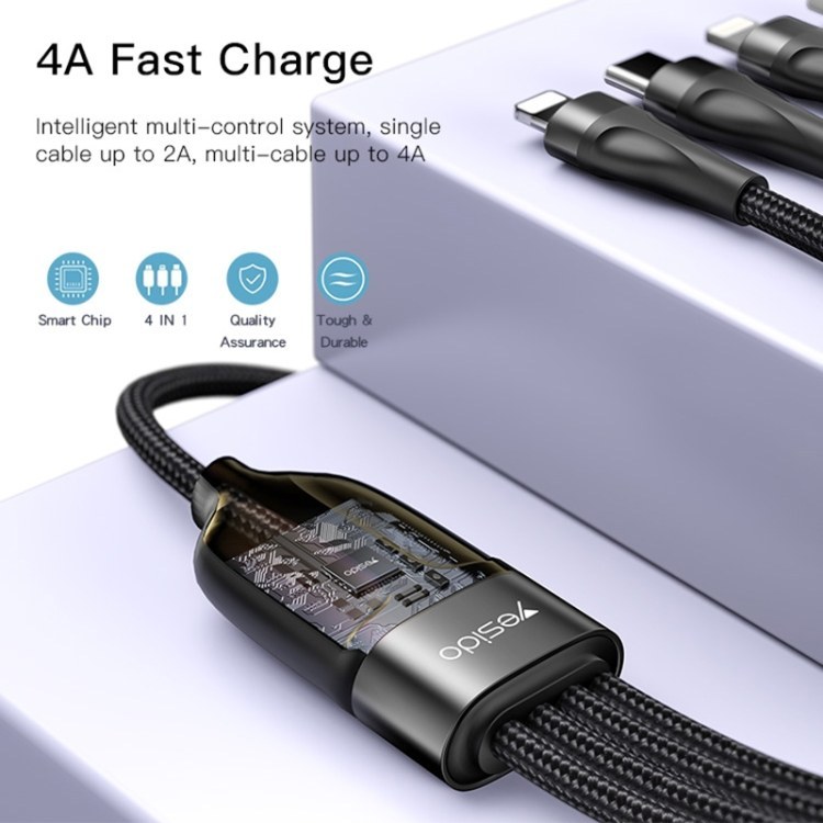 کابل USB به 4 سر TYPE C و Lightning یسیدو YESIDO CA111 طول 1.2 متر — تصویر ۴
