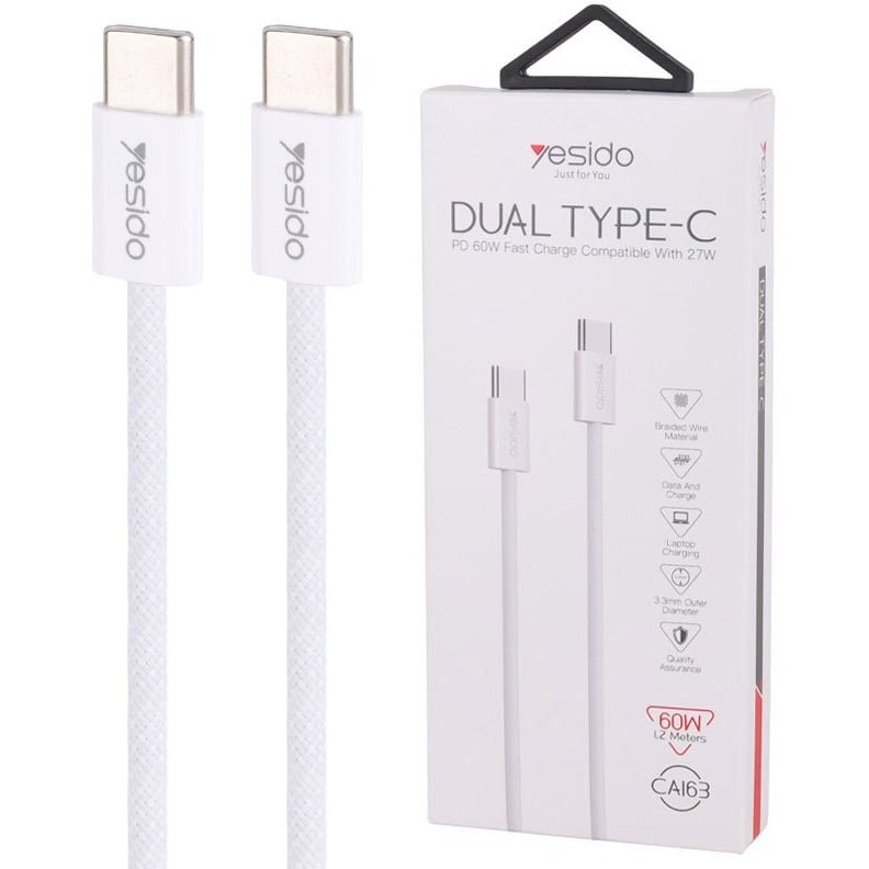 کابل تبدیل فست شارژ Yesido CA163 Type-C to Type-C PD 60W 1.2m