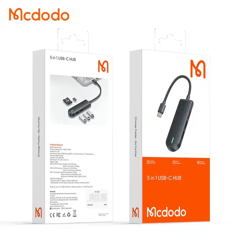هاب 5 پورت تایپ سی مک دودو Mcdodo 5in1 USB-C Hub HU-143 — تصویر ۳