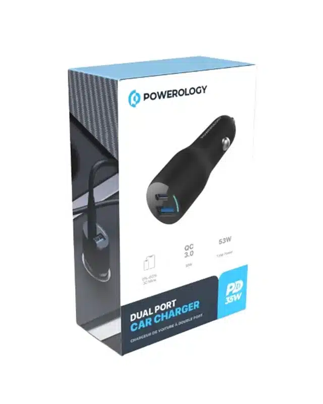 شارژر فندکی دو پورت 53 وات پاورولوژی – مدل 53W PD + QC3.0 LED Dual — تصویر ۵