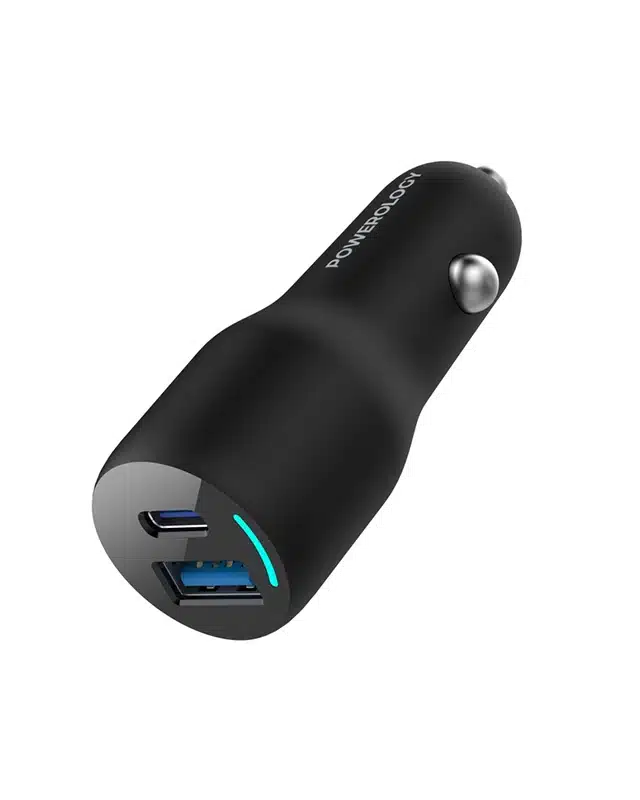 شارژر فندکی دو پورت 53 وات پاورولوژی – مدل 53W PD + QC3.0 LED Dual — تصویر ۲