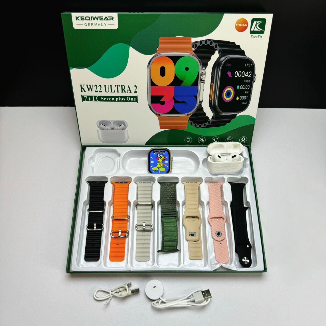 پک ساعت هوشمند و ایرپاد Keqiwear مدل KW22 Ultra2 — تصویر ۶