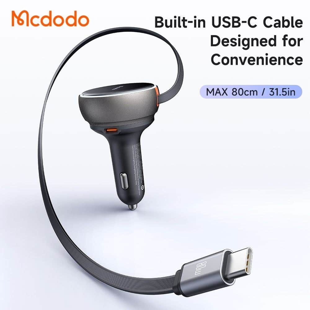 شارژر فندکی 80وات3پورت با کابل متصل تایپ سی مک دودو مدل MCDODO CC-4850 — تصویر ۸