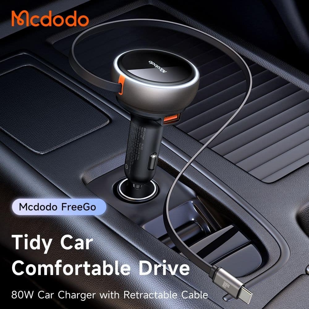 شارژر فندکی 80وات3پورت با کابل متصل تایپ سی مک دودو مدل MCDODO CC-4850 — تصویر ۷