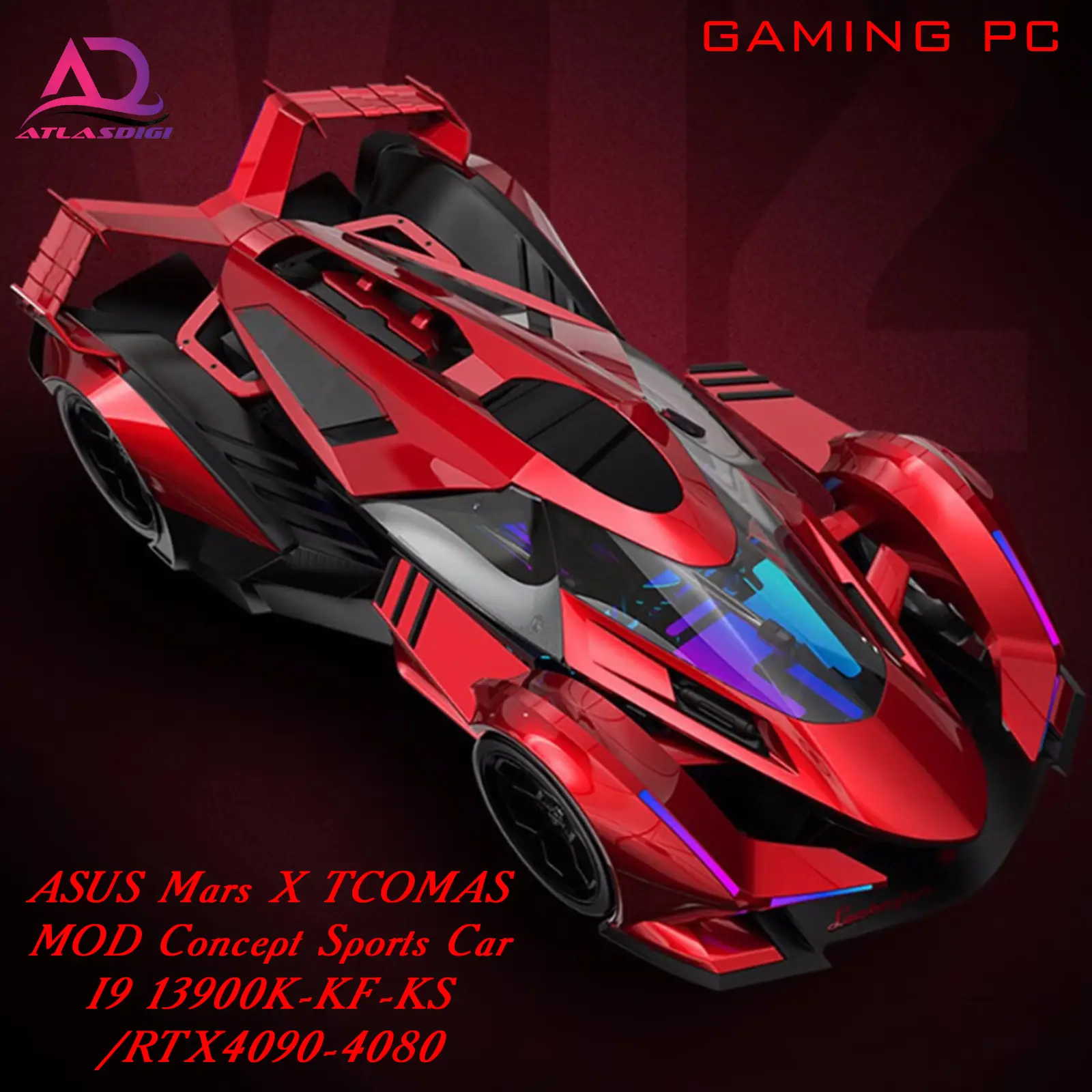 کیس گیمینگ ایسوس مدل Asus Mars × TCOMAS MOD Concept Sports Car i9-14900K RTX4090 — تصویر ۶