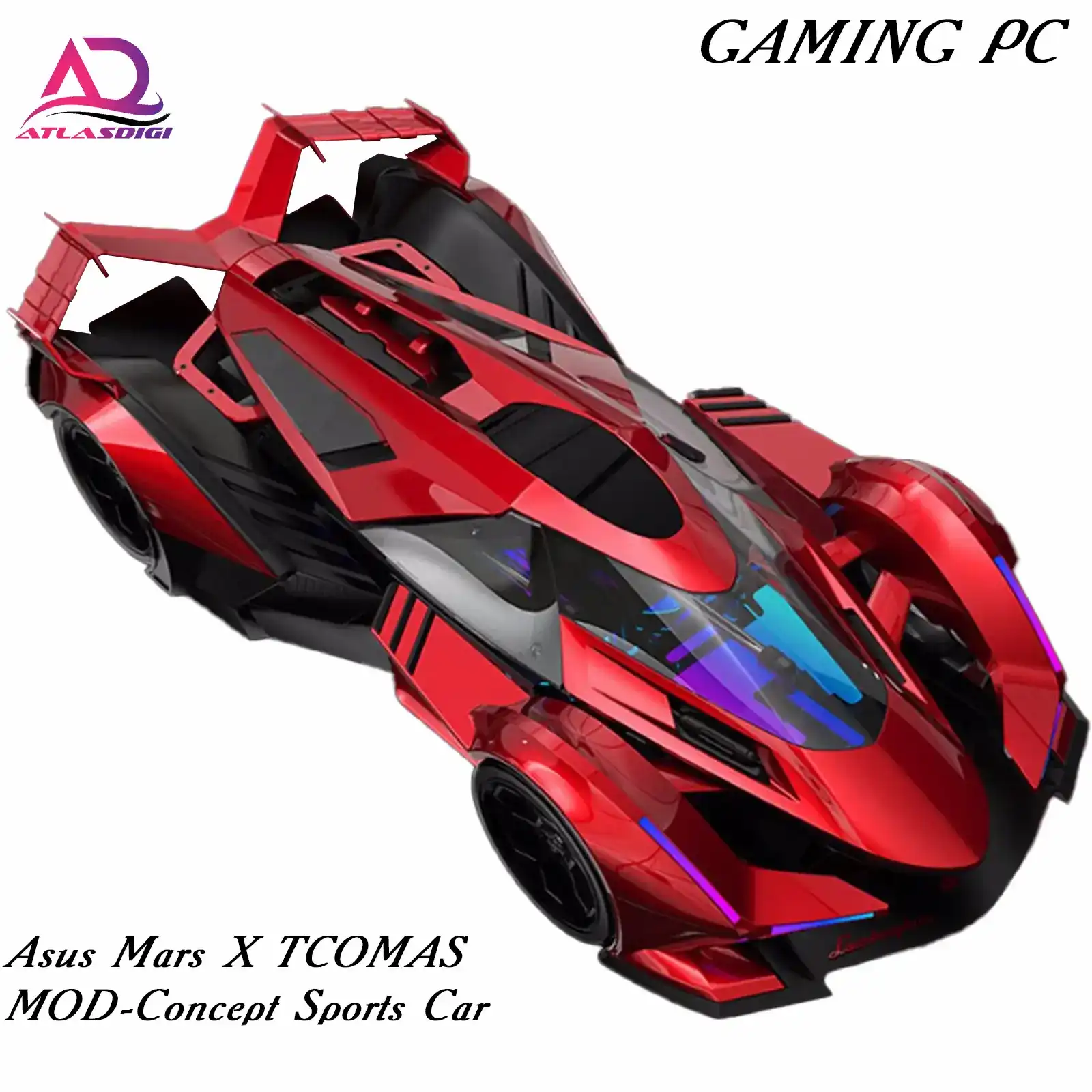 کیس گیمینگ ایسوس مدل Asus Mars × TCOMAS MOD Concept Sports Car i9-14900K RTX4090