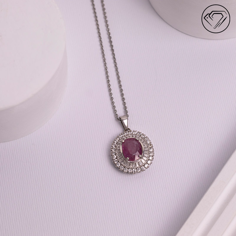 گردن آویز نقره نگین یاقوت سرخ مدل GA-6019 — تصویر ۲