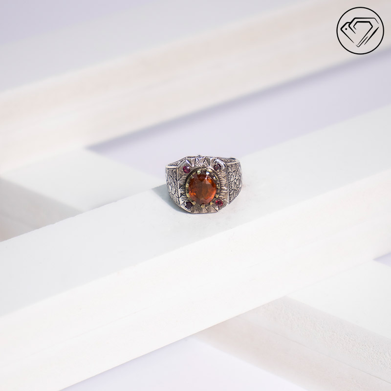 انگشتر گارنت طبیعی نارنجی مدل GA-1106 — تصویر ۲