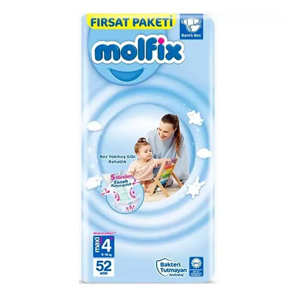 پوشک مولفیکس چسبی سایز 4 + بسته 52 عددی