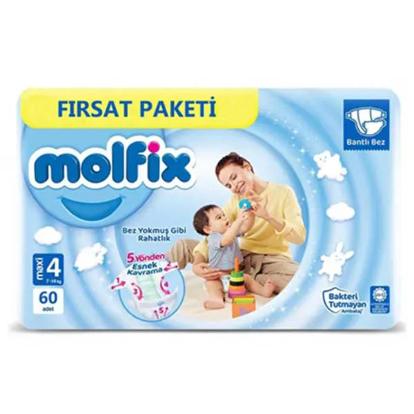 پوشک بچه مولفیکس چسبی سایز 4 بسته 60 عددی
