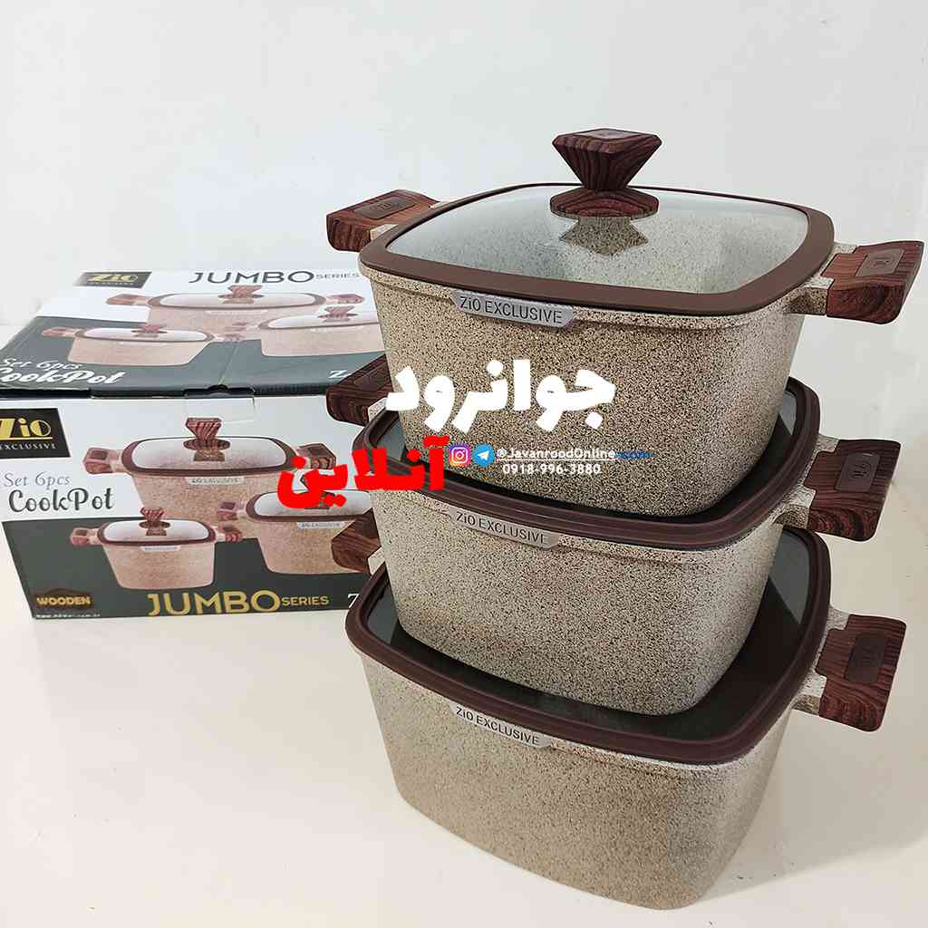 قابلمه مربعی 6 پارچه زیو طرح جامبو سایز 32 مدل Jambo -Z-8350-32 — تصویر ۳