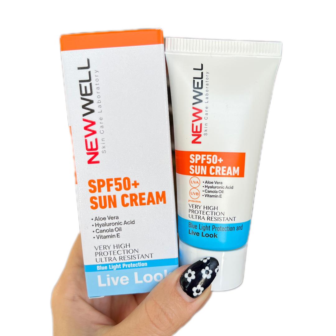 کرم ضد افتاب آلوئه ورا spf50 نیوول Newwel مناسب انواع پوست حجم 50 میل ا Newwel sunscreen spf50,volume 50 ml — تصویر ۴
